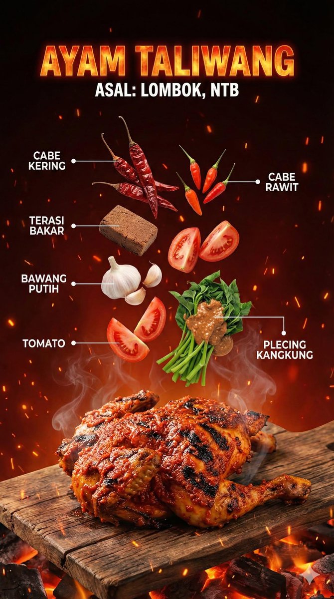Hyper-realistic Indonesian Food Infographic Poster With Dramatic Floating Ingredients. Vertical sample 2