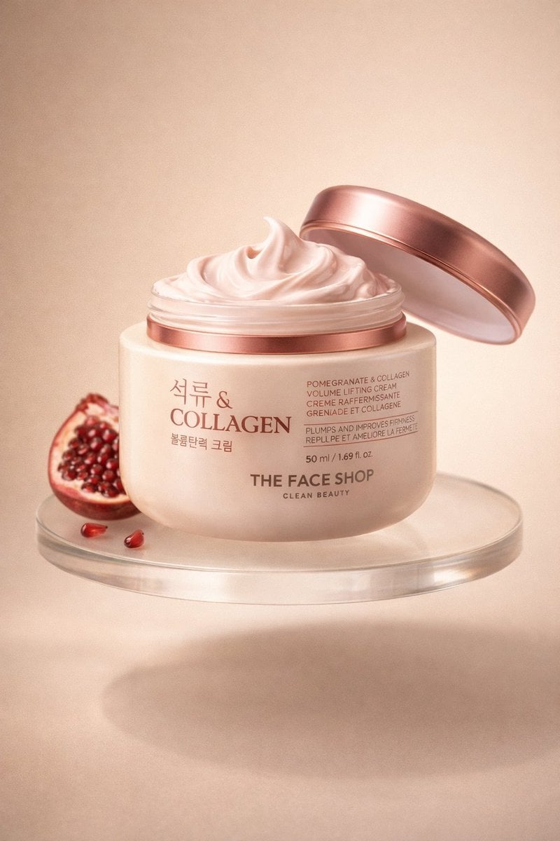 A hyperrealistic premium product photography scene of a smooth beige cosmetic jar labeled “Colla... thumbnail 3