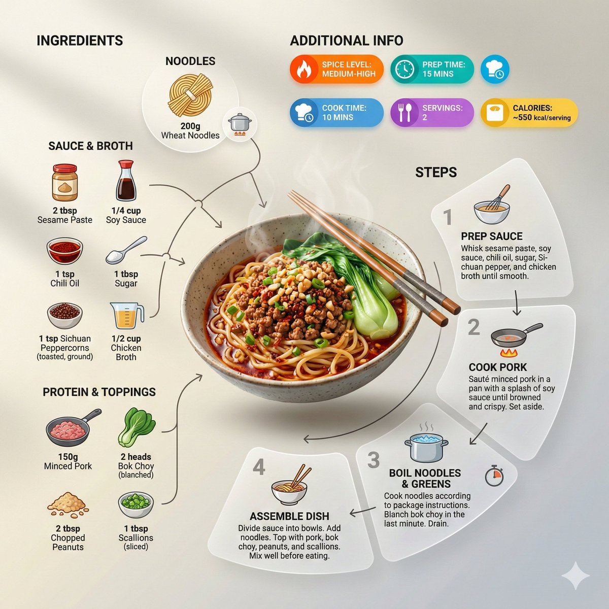 Ultra-clean Modern Recipe Infographic. Showcase Noodles IN A Visually Appealing sample 1