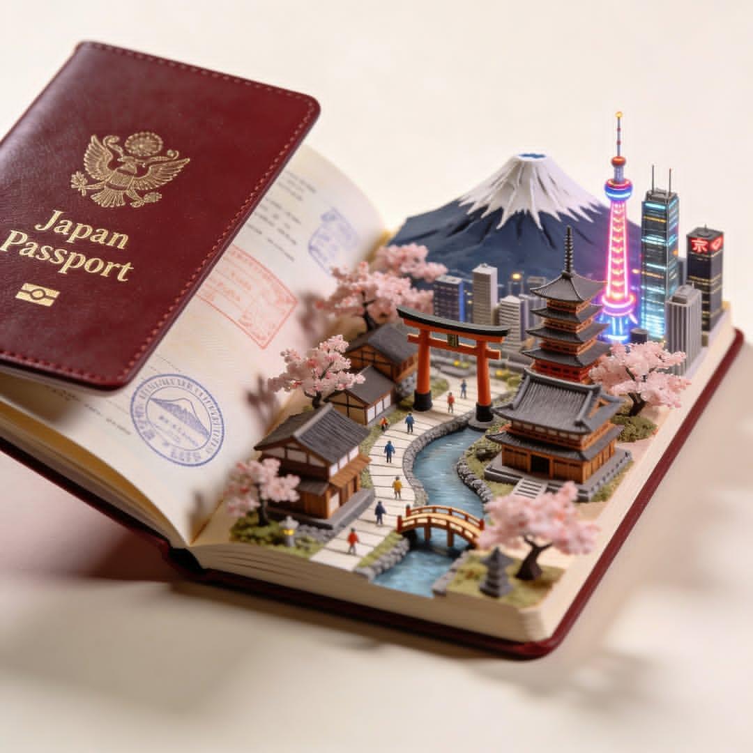 Hyper-realistic open COUNTRY passport on a studio surface, with gold-embossed “Official Passport... thumbnail 2