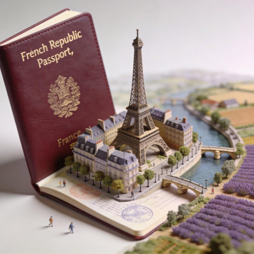 Hyper-realistic open COUNTRY passport on a studio surface, with gold-embossed “Official Passport... thumbnail 4