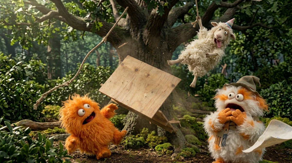 Funny 4-part Story Featuring 3 Fluffy Creatures Building A Treehouse. sample 2