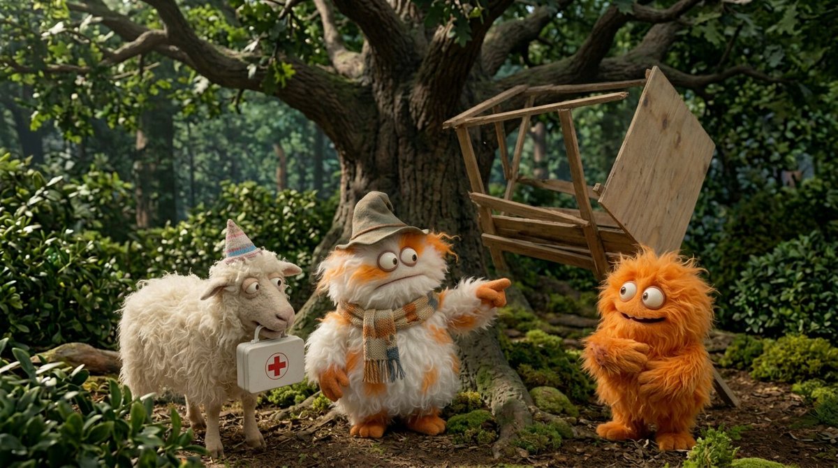 Funny 4-part Story Featuring 3 Fluffy Creatures Building A Treehouse. sample 3