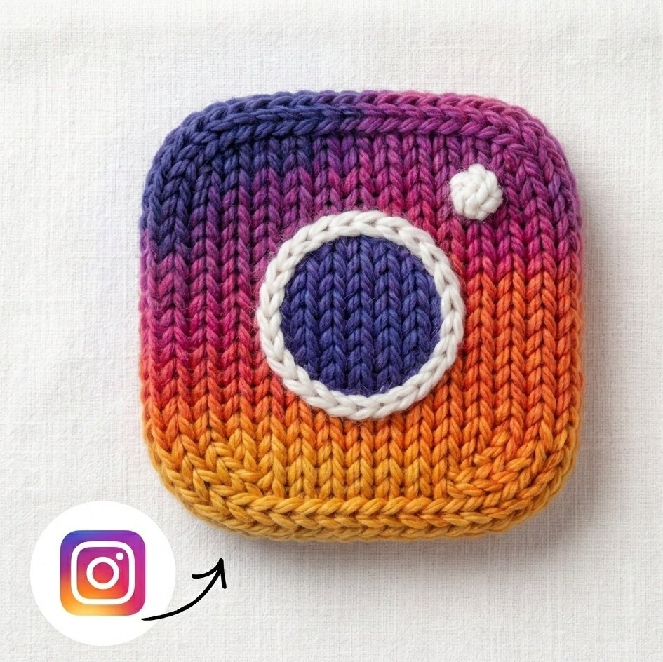 Instagram Logo Made From Thick Knitted Wool Yarn, Handcrafted Textile sample 3
