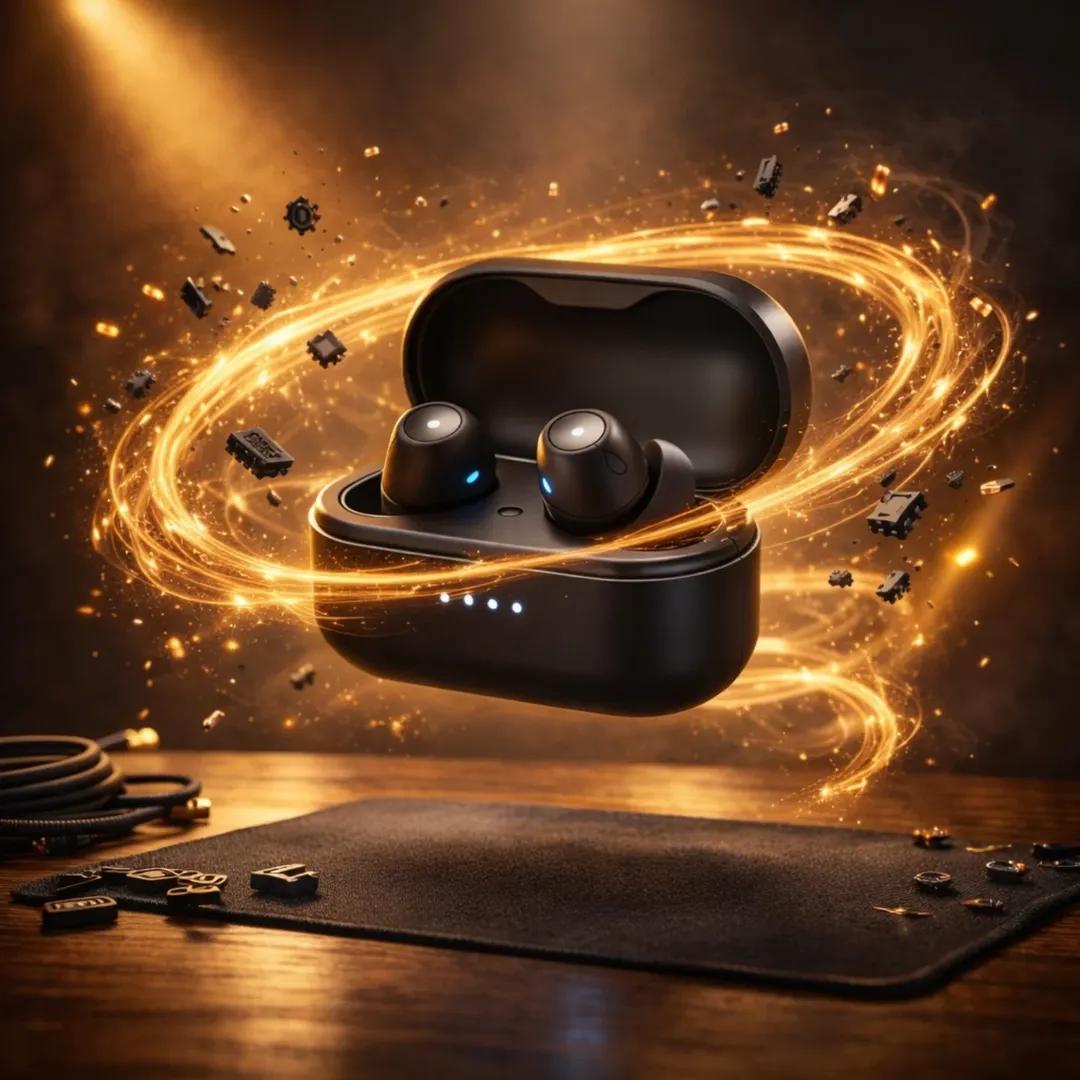 Ultra-realistic Gaming Mouse Floating Above A Desk, Surrounded BY Glowing sample 3
