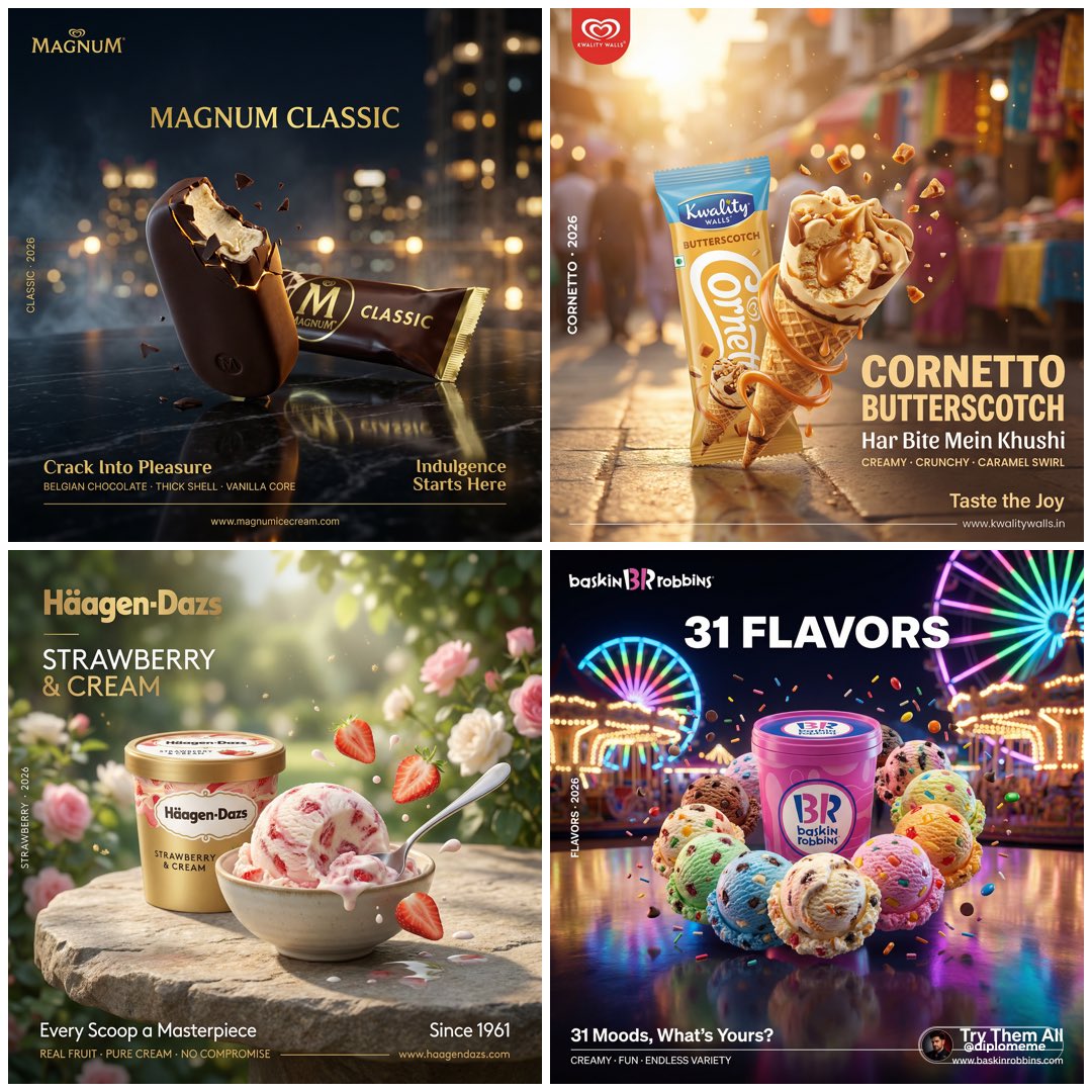Hyper-realistic professional FMCG ice cream commercial ad poster. Magnum Classic in dark chocolate …