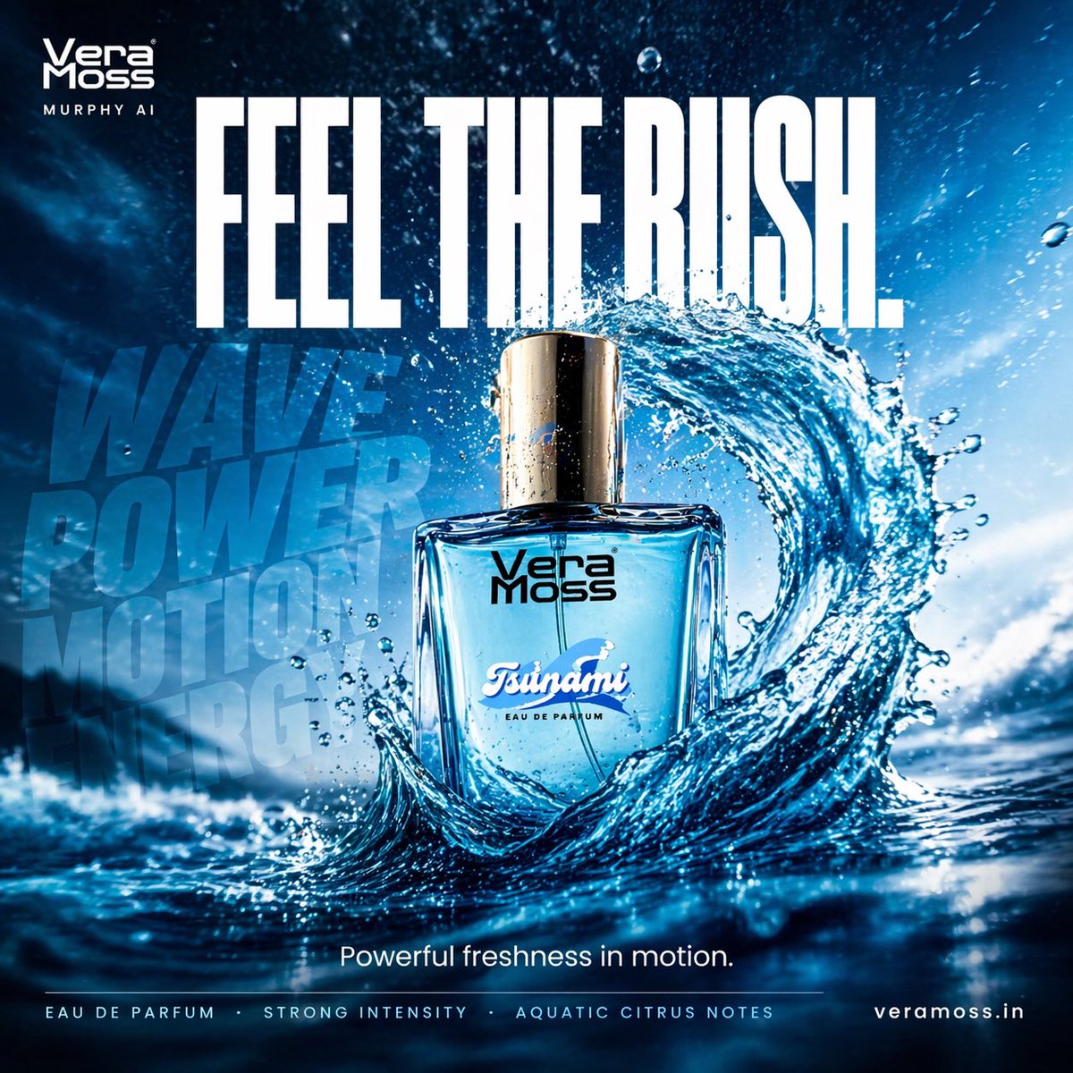Hyper-realistic Cinematic Perfume Billboard Poster For Vera Moss Tavernier Blue sample 2