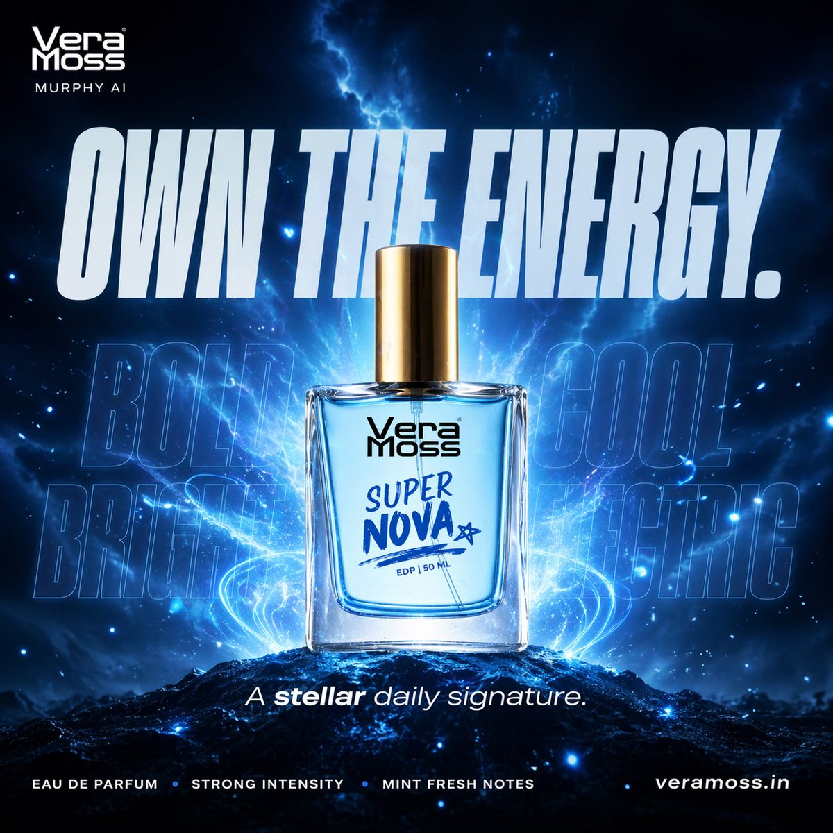 Hyper-realistic Cinematic Perfume Billboard Poster For Vera Moss Tavernier Blue sample 4