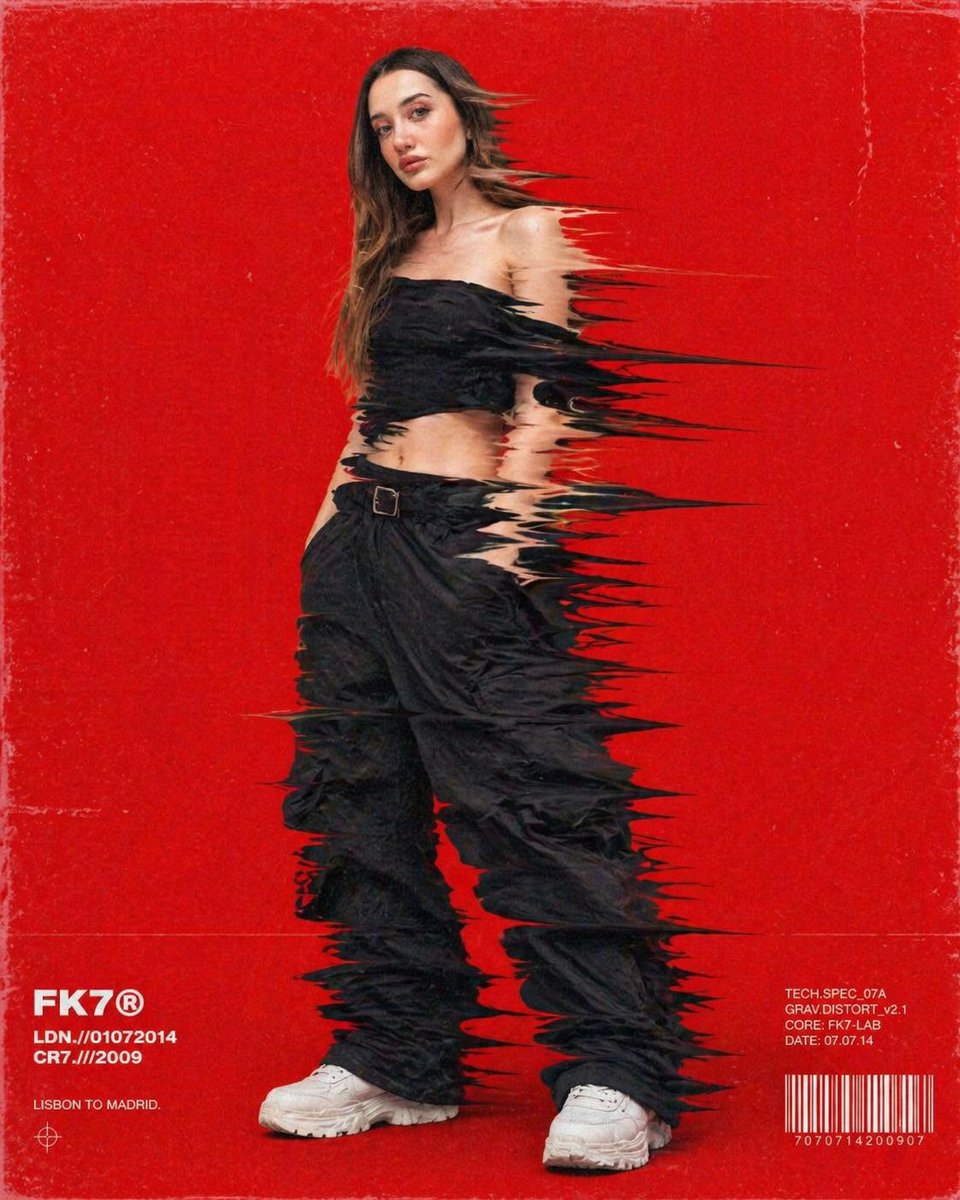 Hip-hop Fashion Model Standing Full-frame, Clothing Distorted Into Stretched Streaks sample 2