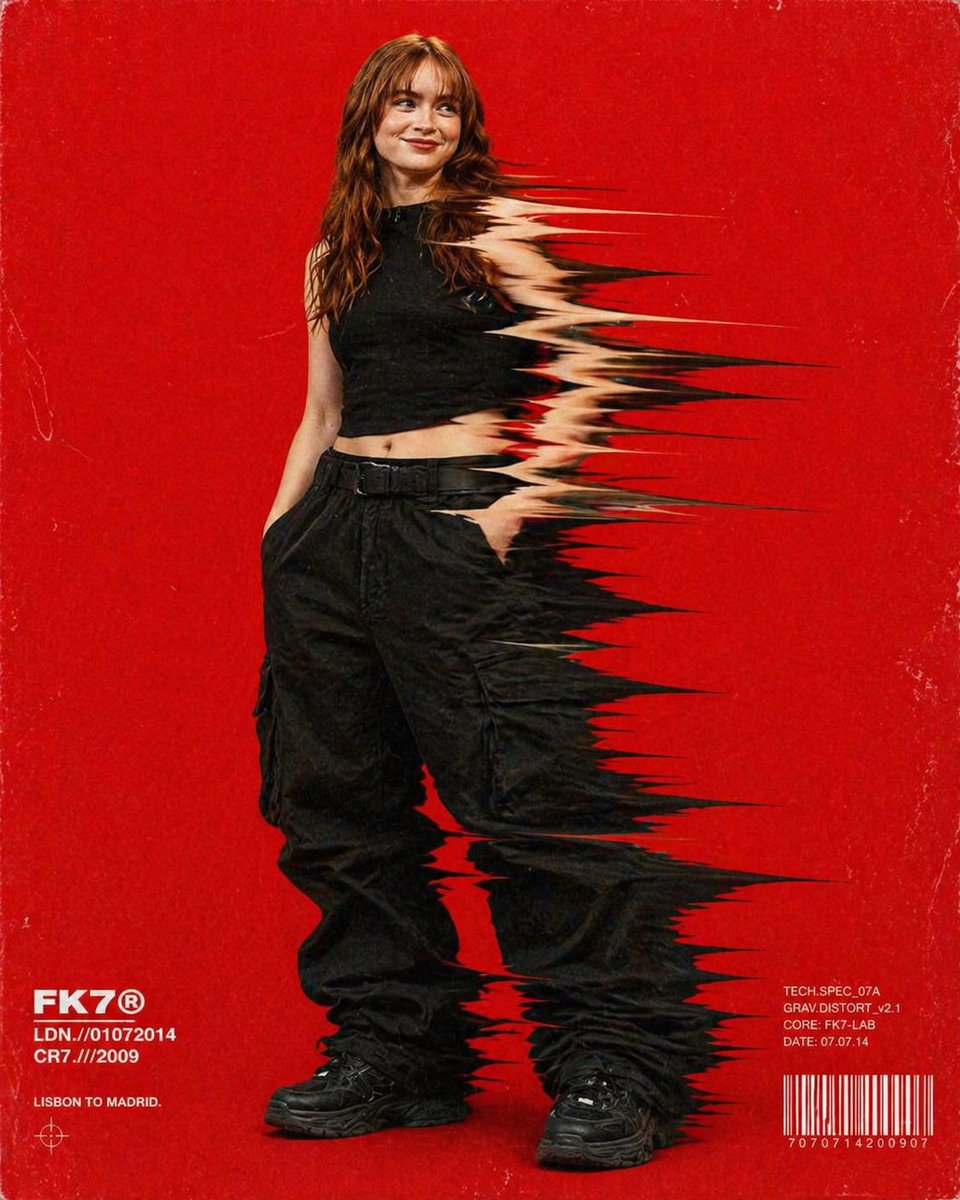 Hip-hop Fashion Model Standing Full-frame, Clothing Distorted Into Stretched Streaks sample 3