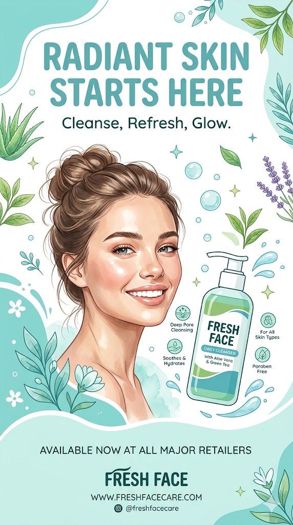 Clean, Refreshing Vertical Advertising Poster Design For A Face Wash sample 2