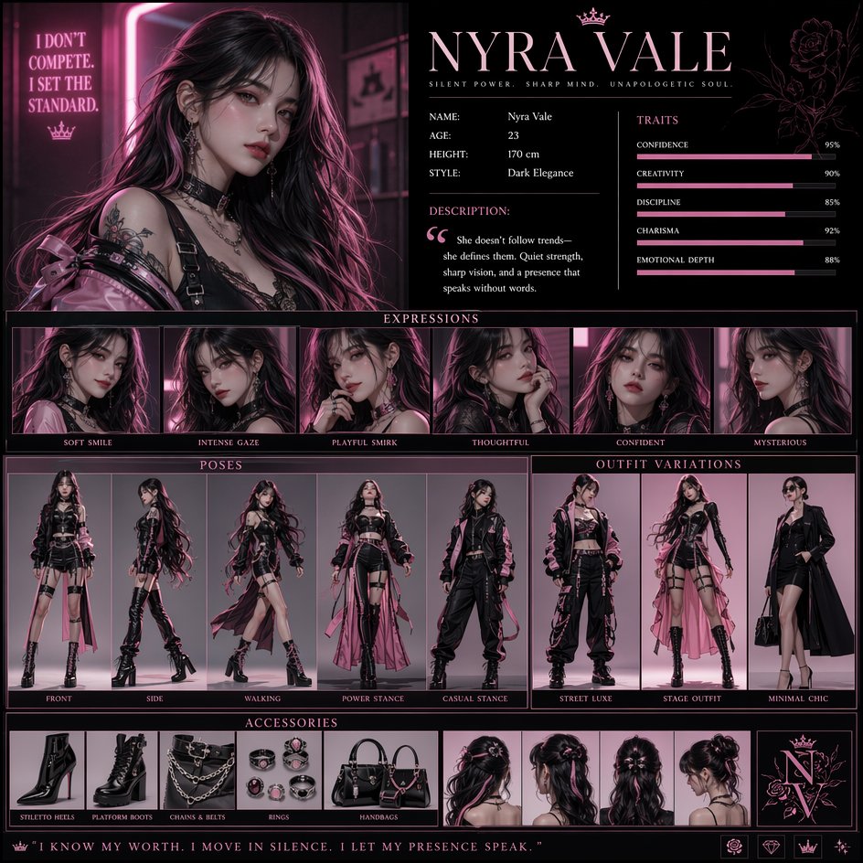 High-resolution Vertical Character Concept Poster With A Luxury Pink And sample 1