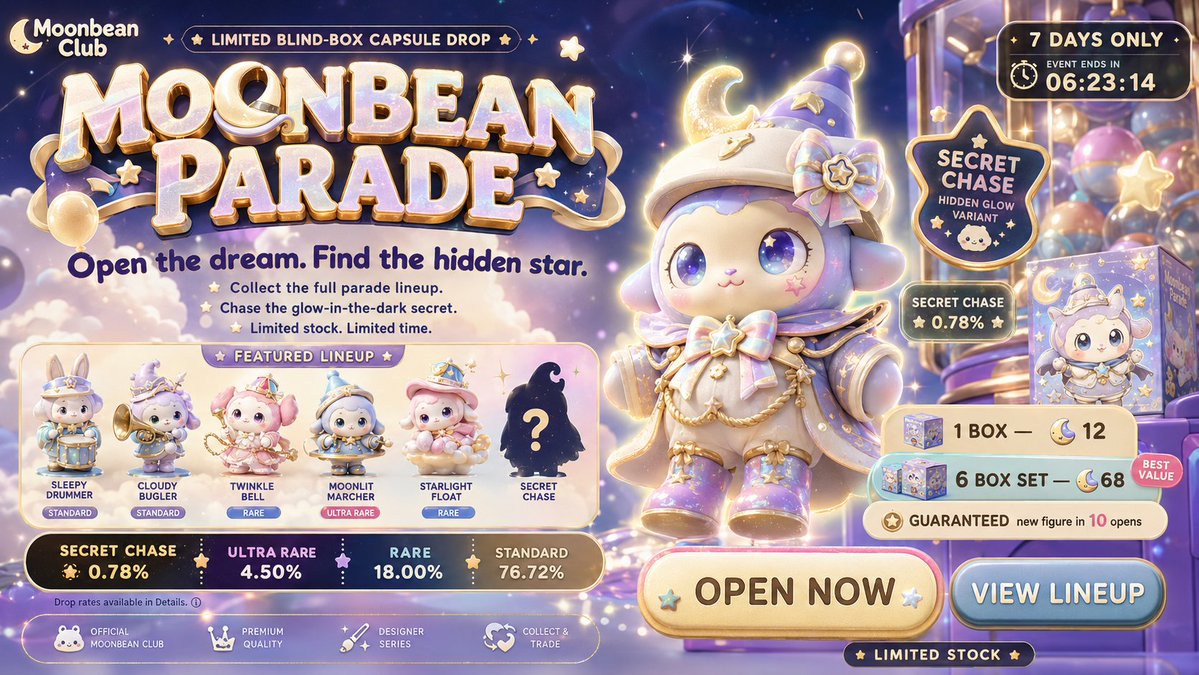 Poster quảng cáo hộp bốc thăm Moonbean Parade giới hạn
