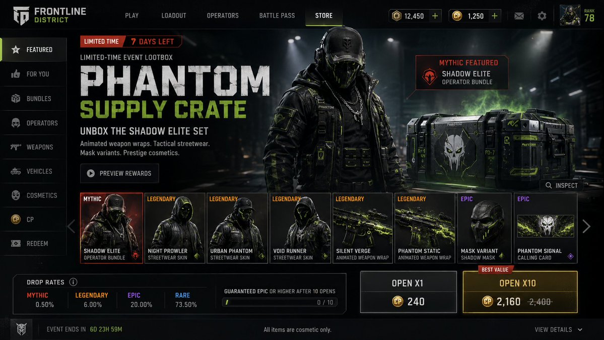 Bìa quảng cáo hộp Lootbox cao cấp PHANTOM SUPPLY CRATE