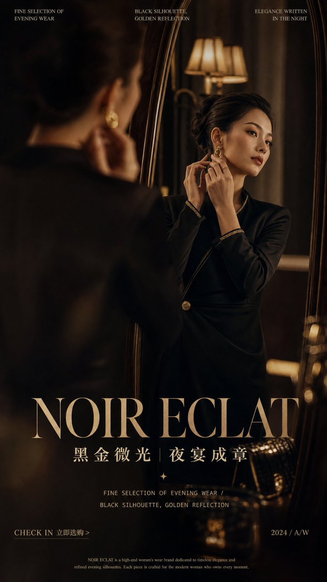 Retro Mirror Luxury Fashion Campaign Poster — Vertical 9:16 high-end fashion campaign poster for a luxury brand or product with retro-luxury edito…