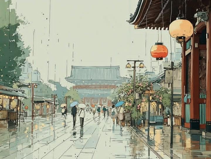 AI art: A serene rainy day in a traditional Japanese town, with a... | other | @noorwithwifi